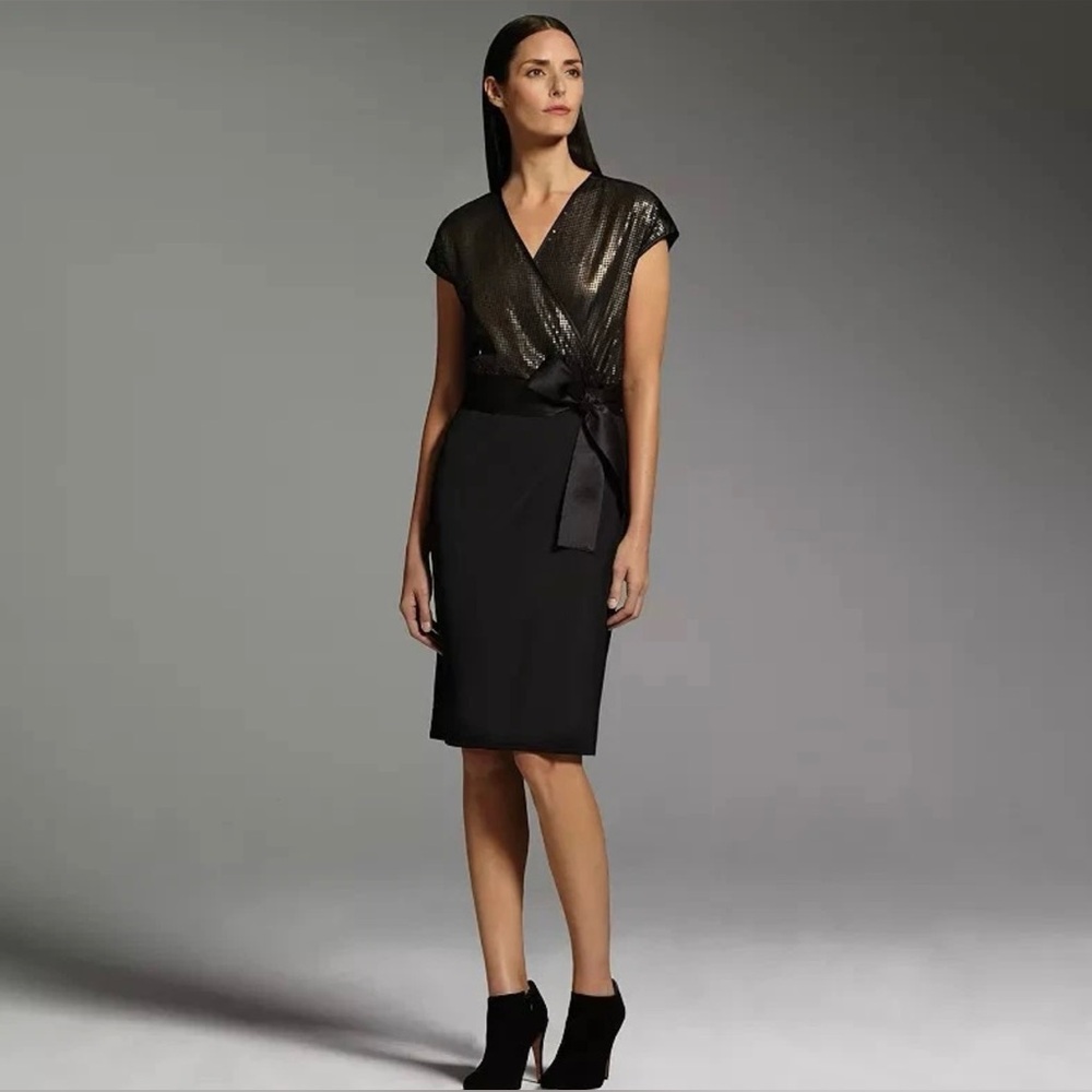 Narciso Rodriguez DesigNation Black Sequin Faux Wrap Dress M